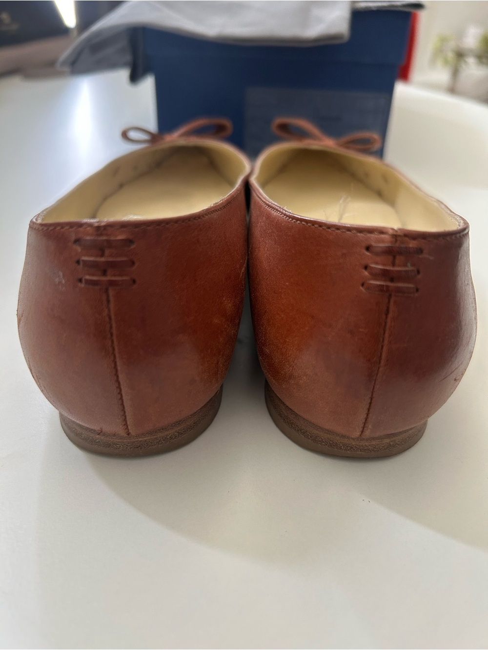 Sarah Flint Natalie Pointed-Toe Bow Flats Women’s Size 37.5, Saddle Vachetta - Picture 4 of 7